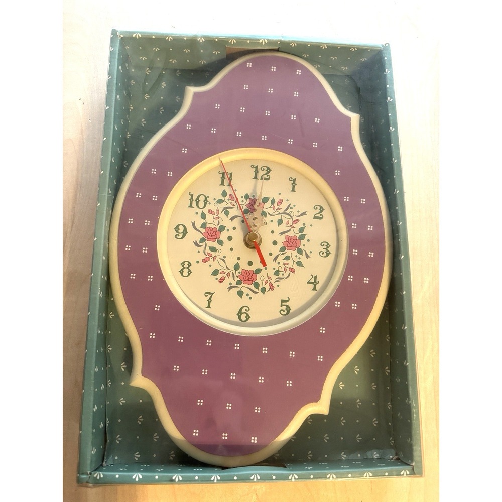 Vtg 1980s Wall Clock New Mauve Pink Roses Cottagecore Granny Tested Working